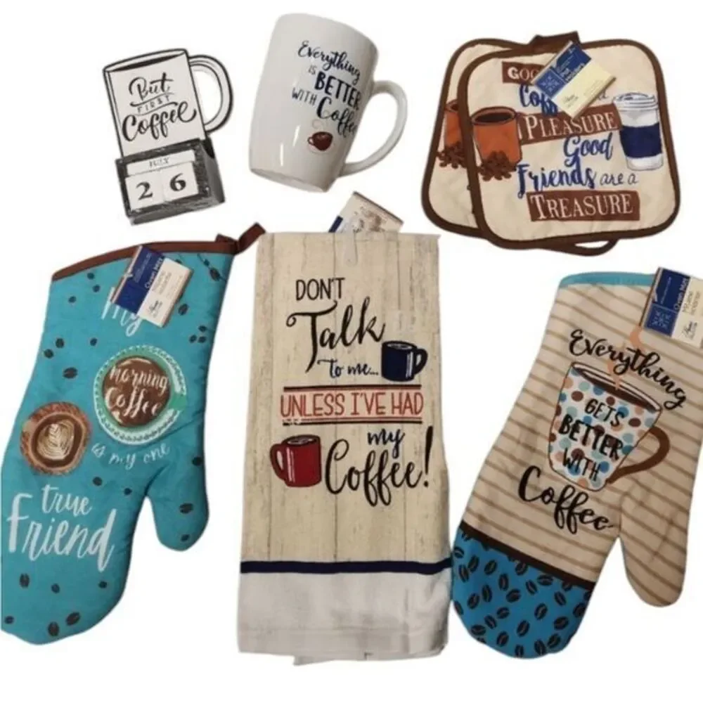 Coffee Lovers Bundle Block‎ Calendar Oven Mitts Coffee Cup Dish Towel
